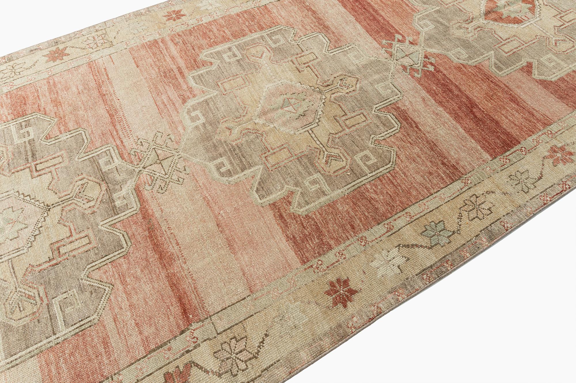 Vintage Circa 194Turkish Oushak Hand Knotted Wool Runner, Terracotta, 5'1 x 11'9 For Sale 2