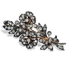 Vintage circa 1950, 5.40 Carat Diamond Silver Gold Floral Flower Bouquet Brooch