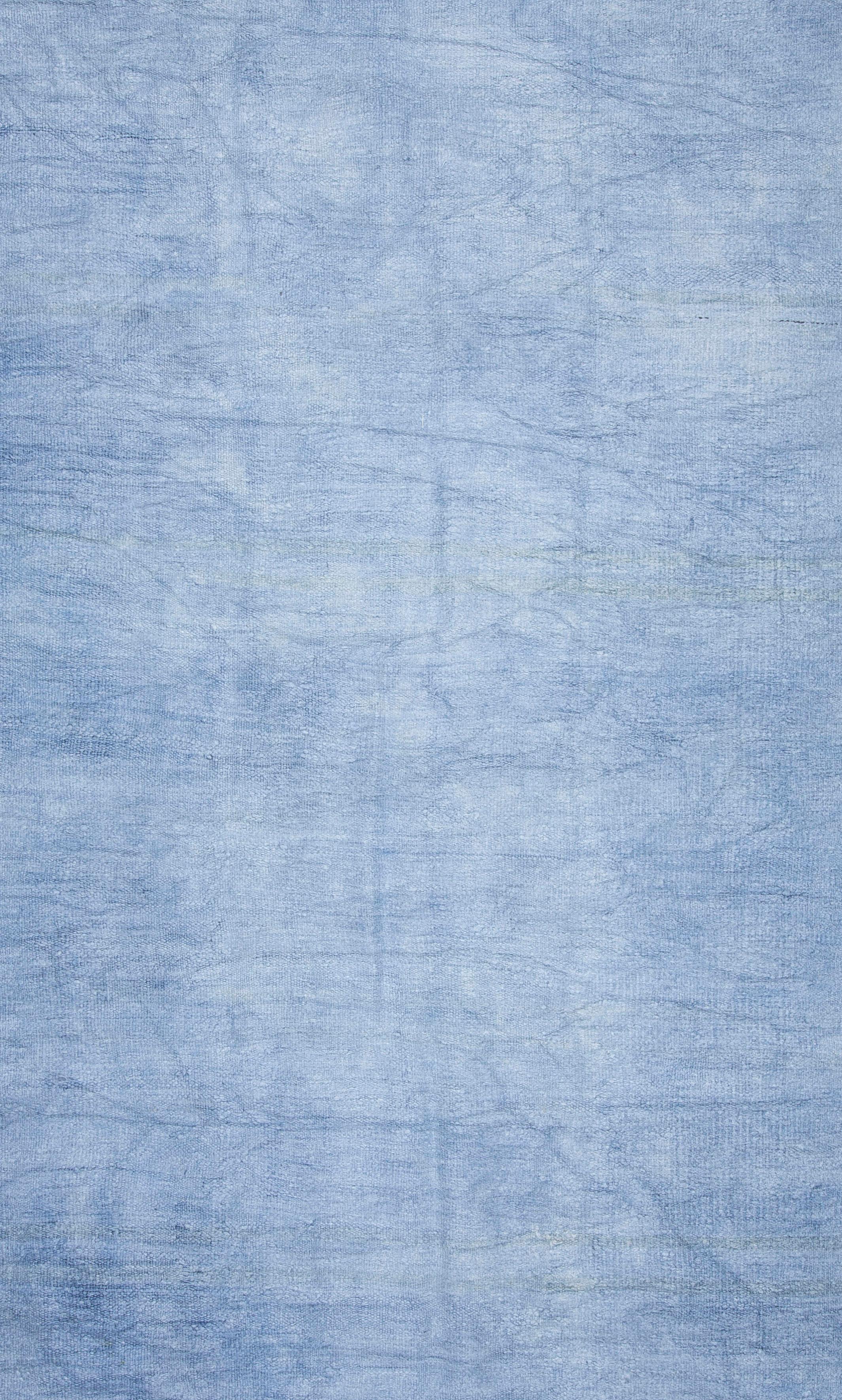 Turc Vintage Circa 1950 Blue Turkish Flat-Weave Hemp Hand Woven Rug 6'1 x 10'3 en vente