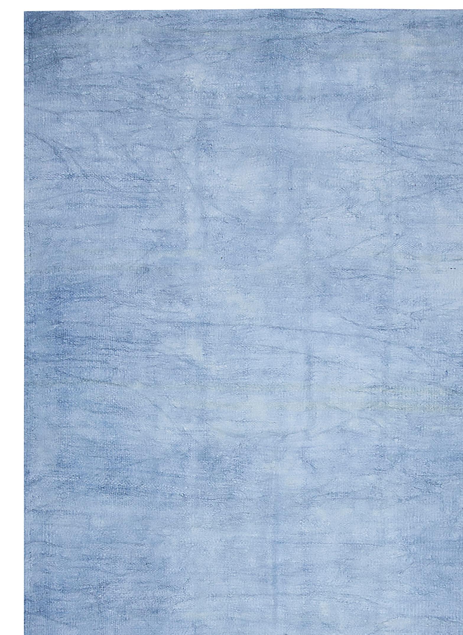 Tissé à la main Vintage Circa 1950 Blue Turkish Flat-Weave Hemp Hand Woven Rug 6'1 x 10'3 en vente