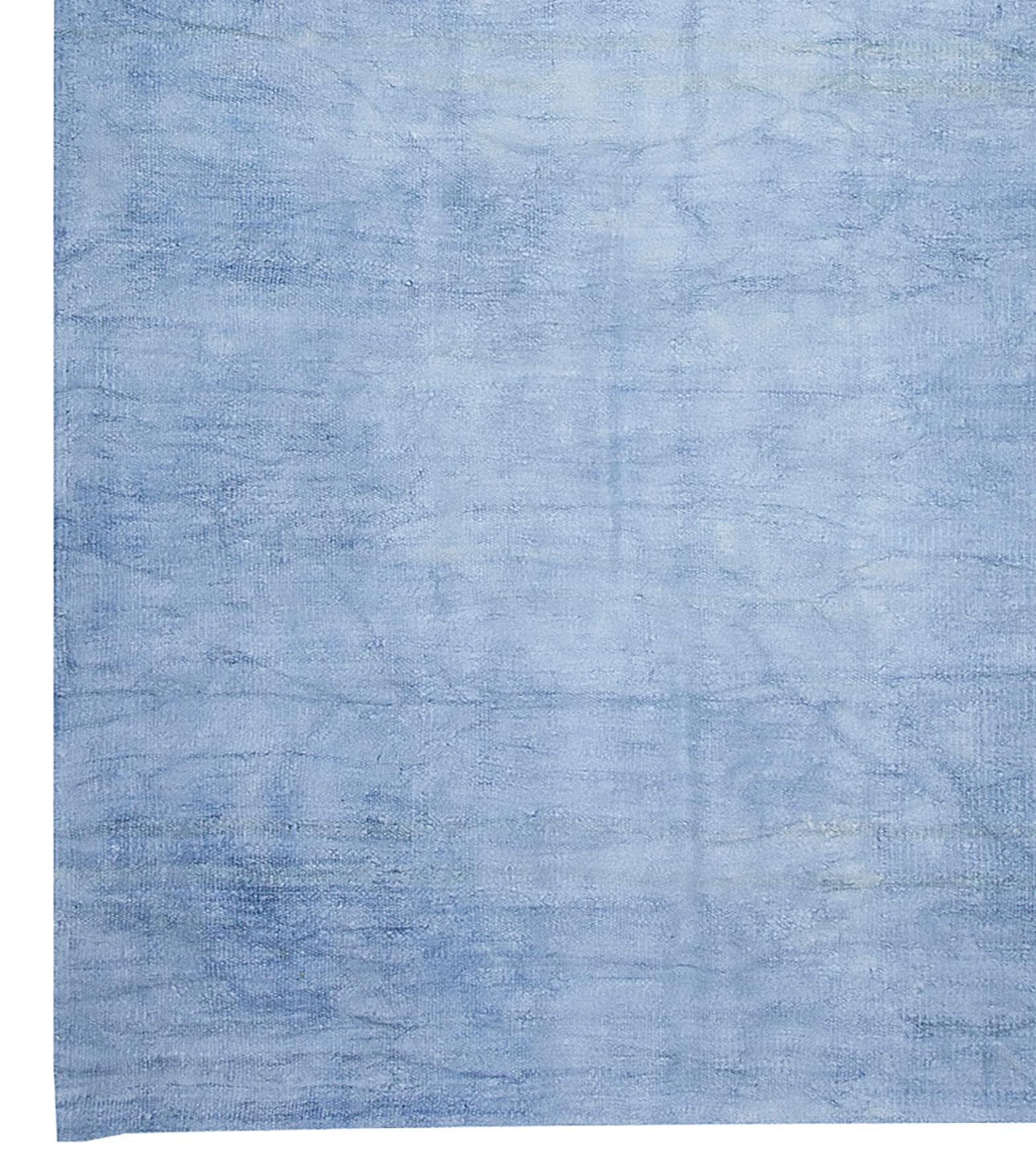 Vintage Circa 1950 Blue Turkish Flat-Weave Hemp Hand Woven Rug 6'1 x 10'3 Bon état - En vente à New York, NY