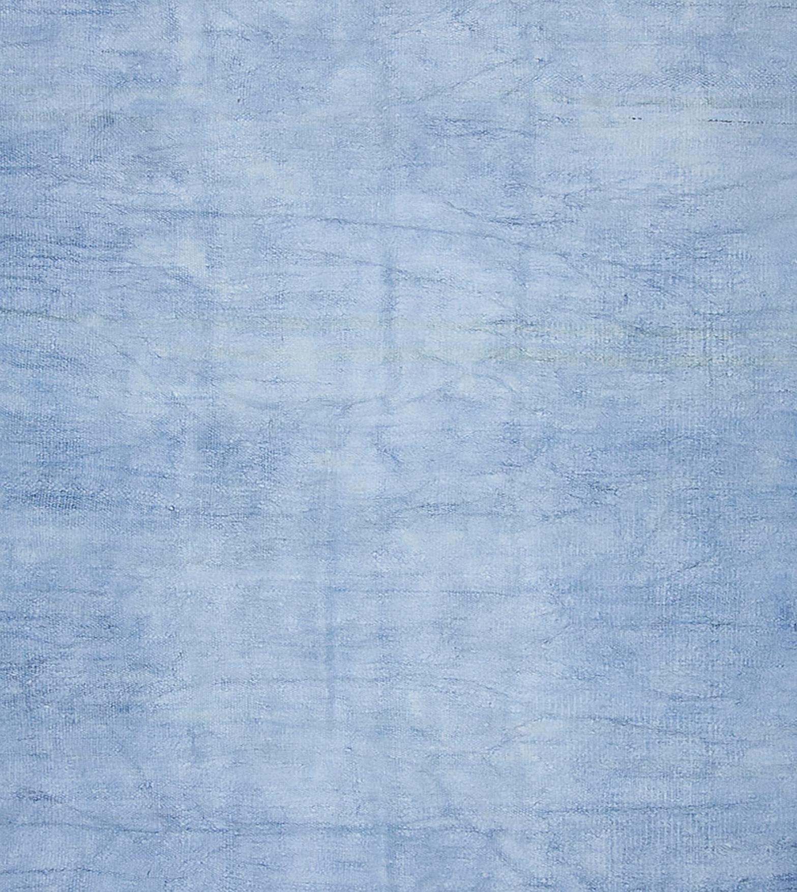 20ième siècle Vintage Circa 1950 Blue Turkish Flat-Weave Hemp Hand Woven Rug 6'1 x 10'3 en vente