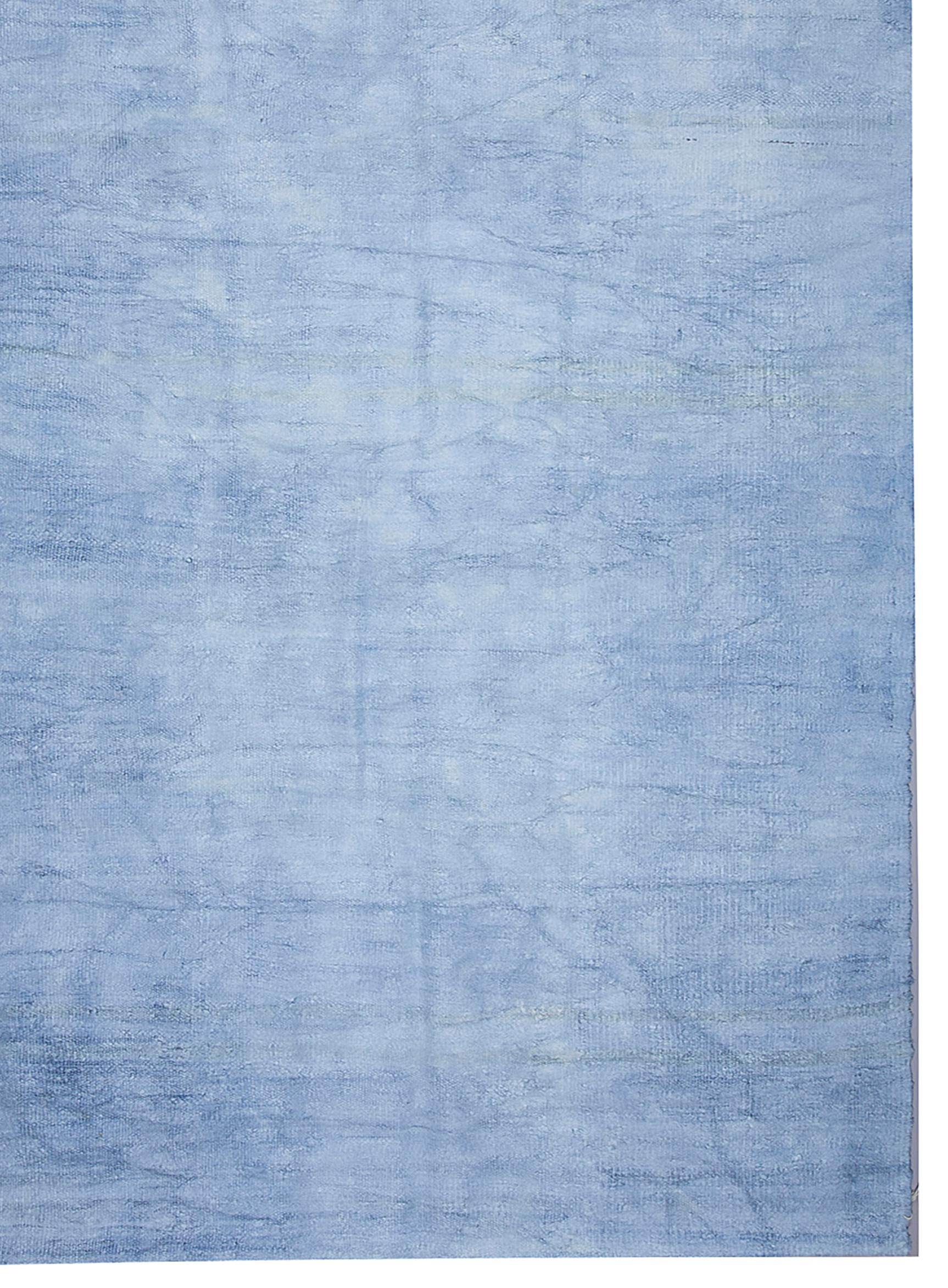 Chanvre Vintage Circa 1950 Blue Turkish Flat-Weave Hemp Hand Woven Rug 6'1 x 10'3 en vente