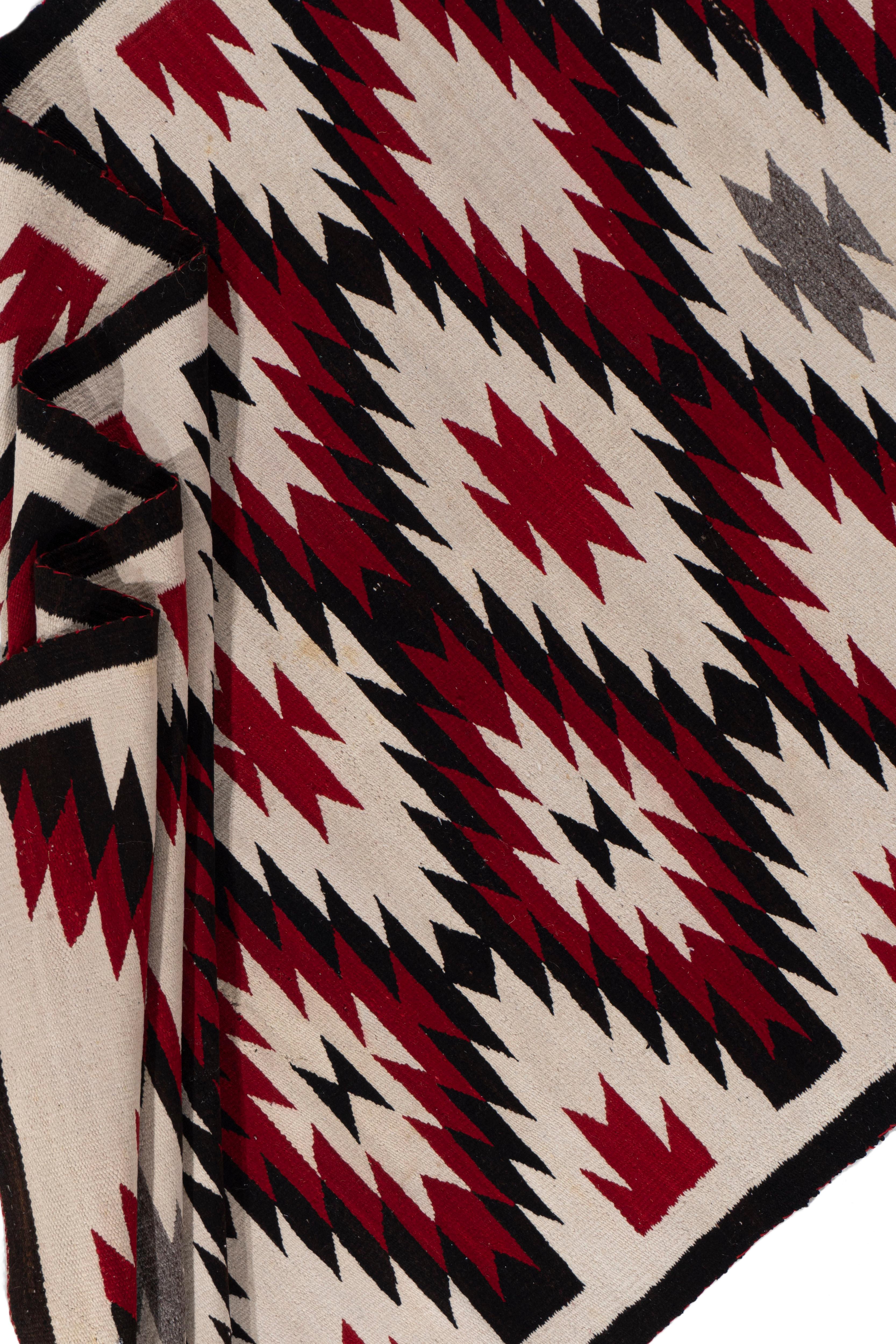 American Vintage Circa 1950 Ivory Navajo Hand Woven Rug, 3'7 X 6'1 For Sale