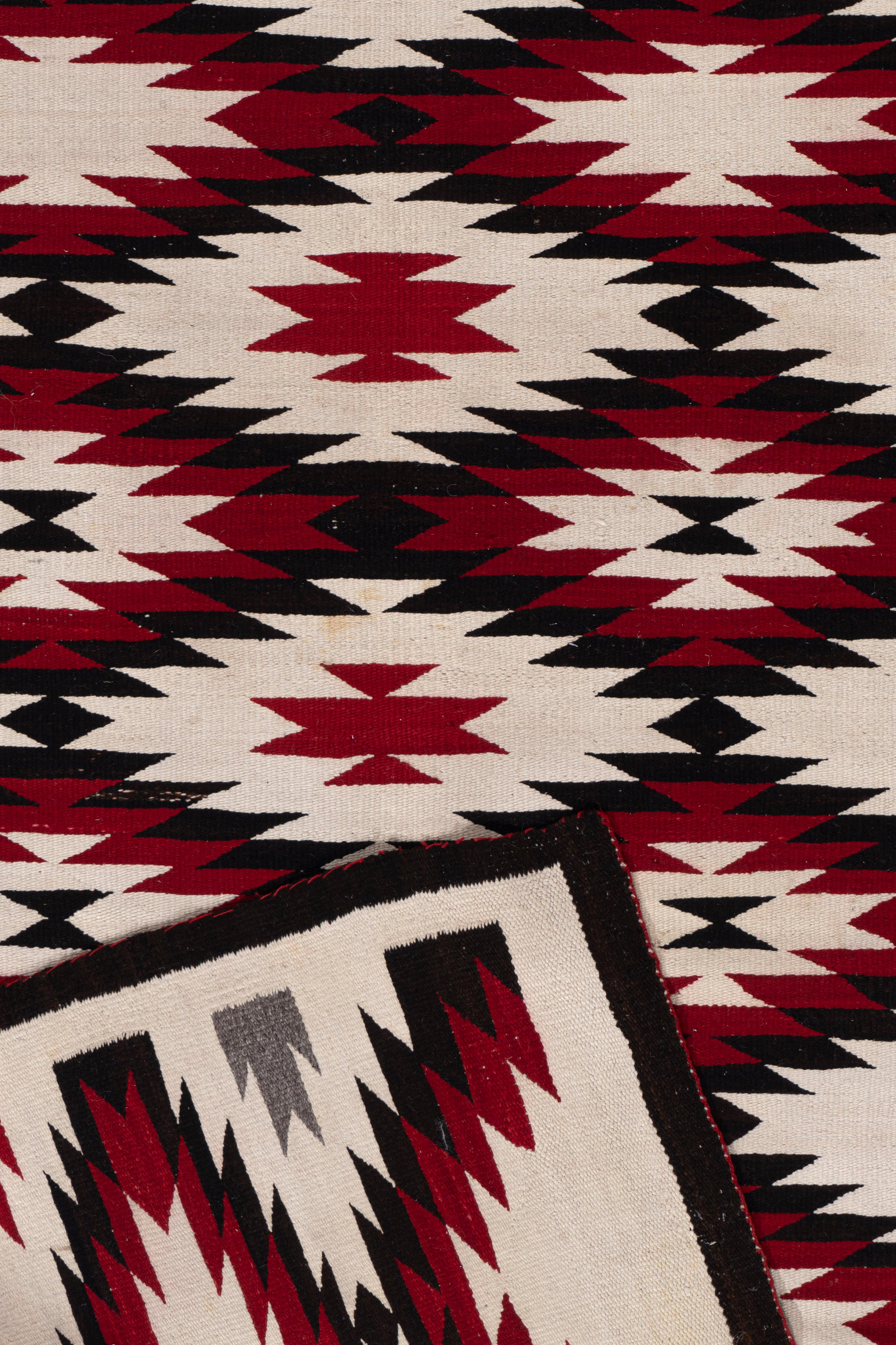 Hand-Woven Vintage Circa 1950 Ivory Navajo Hand Woven Rug, 3'7 X 6'1 For Sale