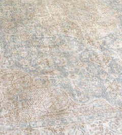 Vintage Hand-Knotted Wool Rug from India, Sea-Blue and Ivory