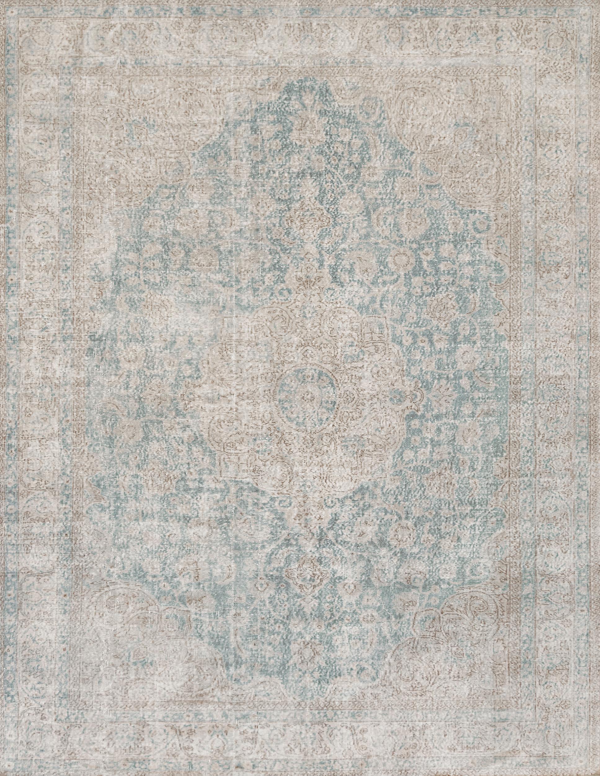 Vintage Circa-1950 Sea-Blue and Ivory Wool Rug