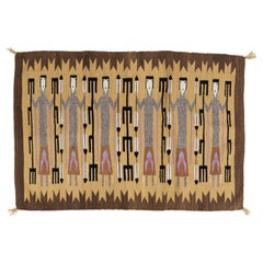 Vintage Circa 1950 Alfombra tejida a mano de lana navajo dorada Yei 3' X 4'2