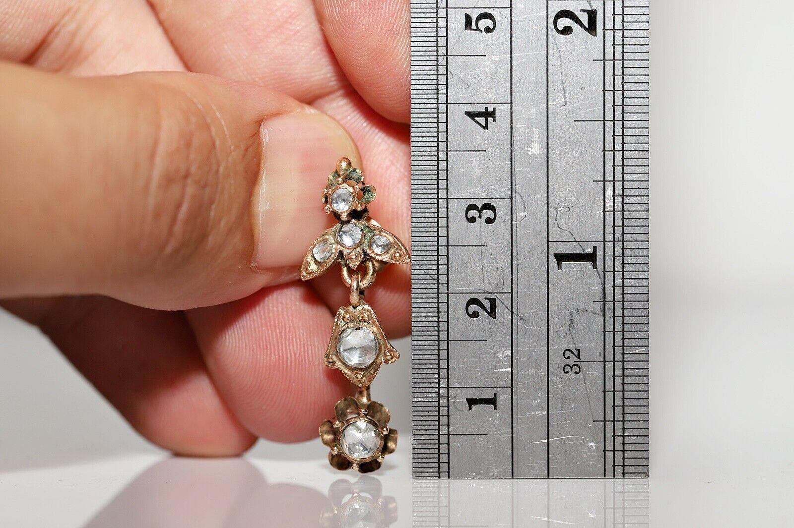 Vintage Circa 1950s 10k Gold Natural Rose Cut Diamond Decorated Earring 7