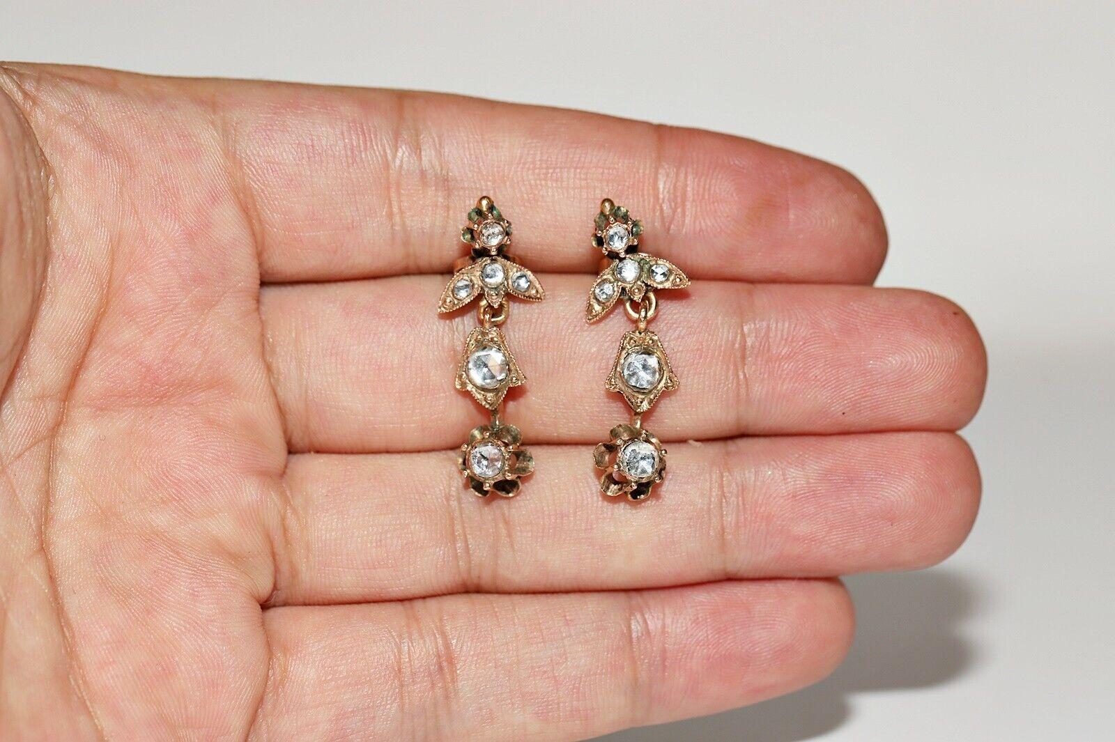 Vintage Circa 1950s 10k Gold Natural Rose Cut Diamond Decorated Earring 2