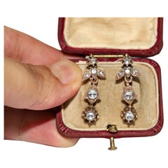 Vintage Circa 1950er Jahre 10k Gold Natürlicher Rosenschliff Diamant Dekorierter Ohrring