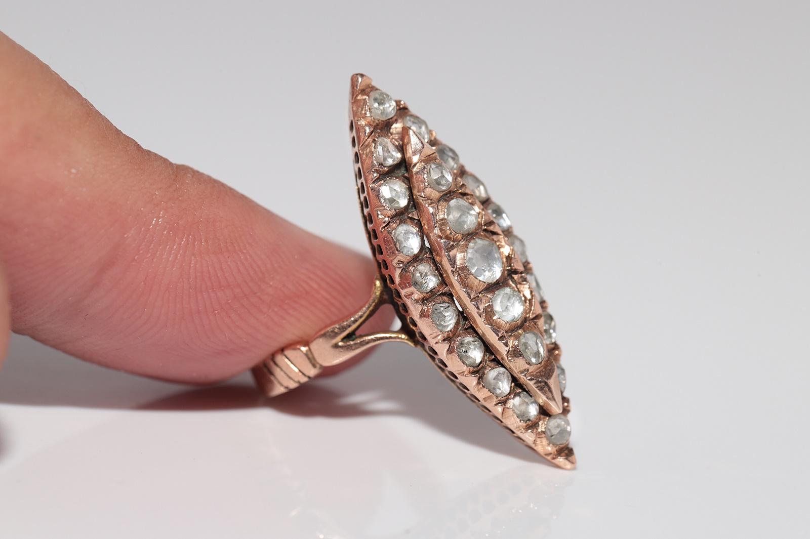 Vintage CIRCA 1950er Jahre 12k Gold natürlichen Rosenschliff Diamant verziert Navette Ring im Angebot 5