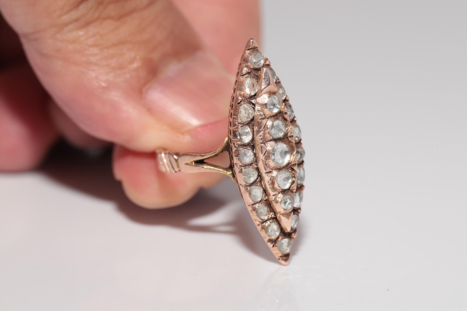 Vintage CIRCA 1950er Jahre 12k Gold natürlichen Rosenschliff Diamant verziert Navette Ring im Angebot 6