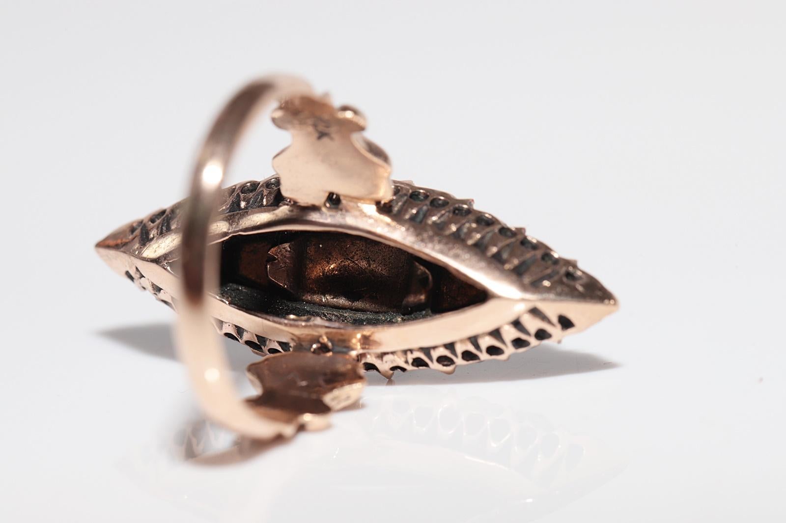 Vintage CIRCA 1950er Jahre 12k Gold natürlichen Rosenschliff Diamant verziert Navette Ring im Angebot 7