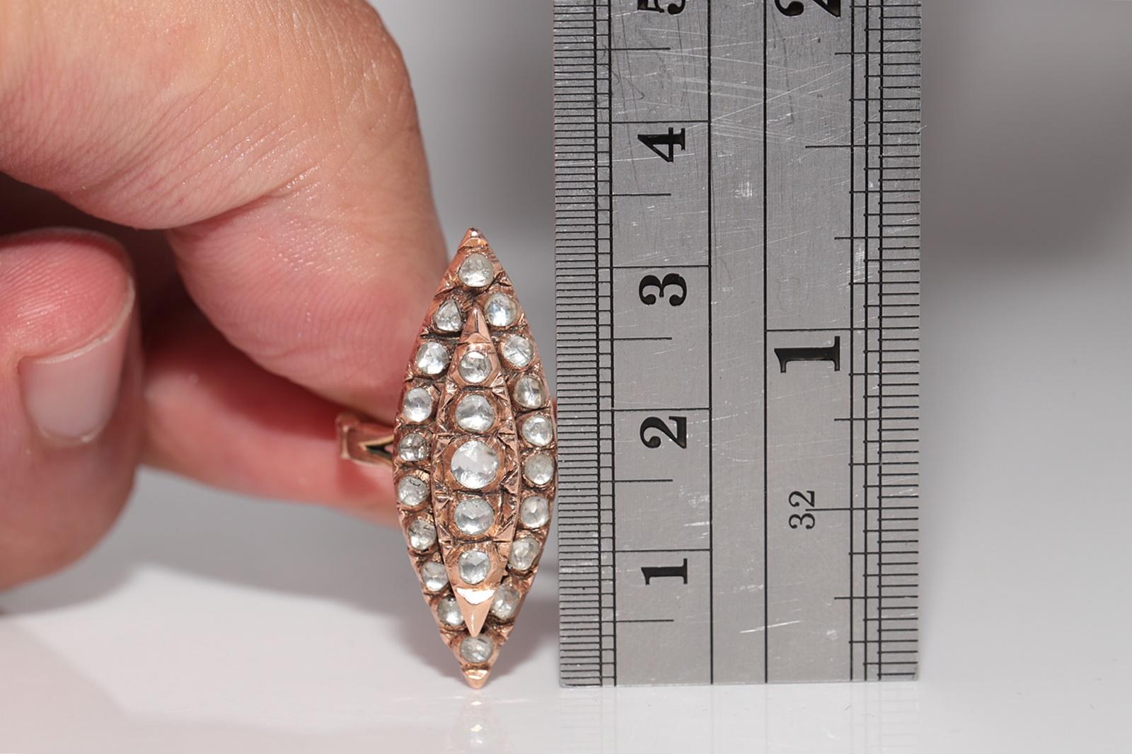 Vintage CIRCA 1950er Jahre 12k Gold natürlichen Rosenschliff Diamant verziert Navette Ring im Angebot 9