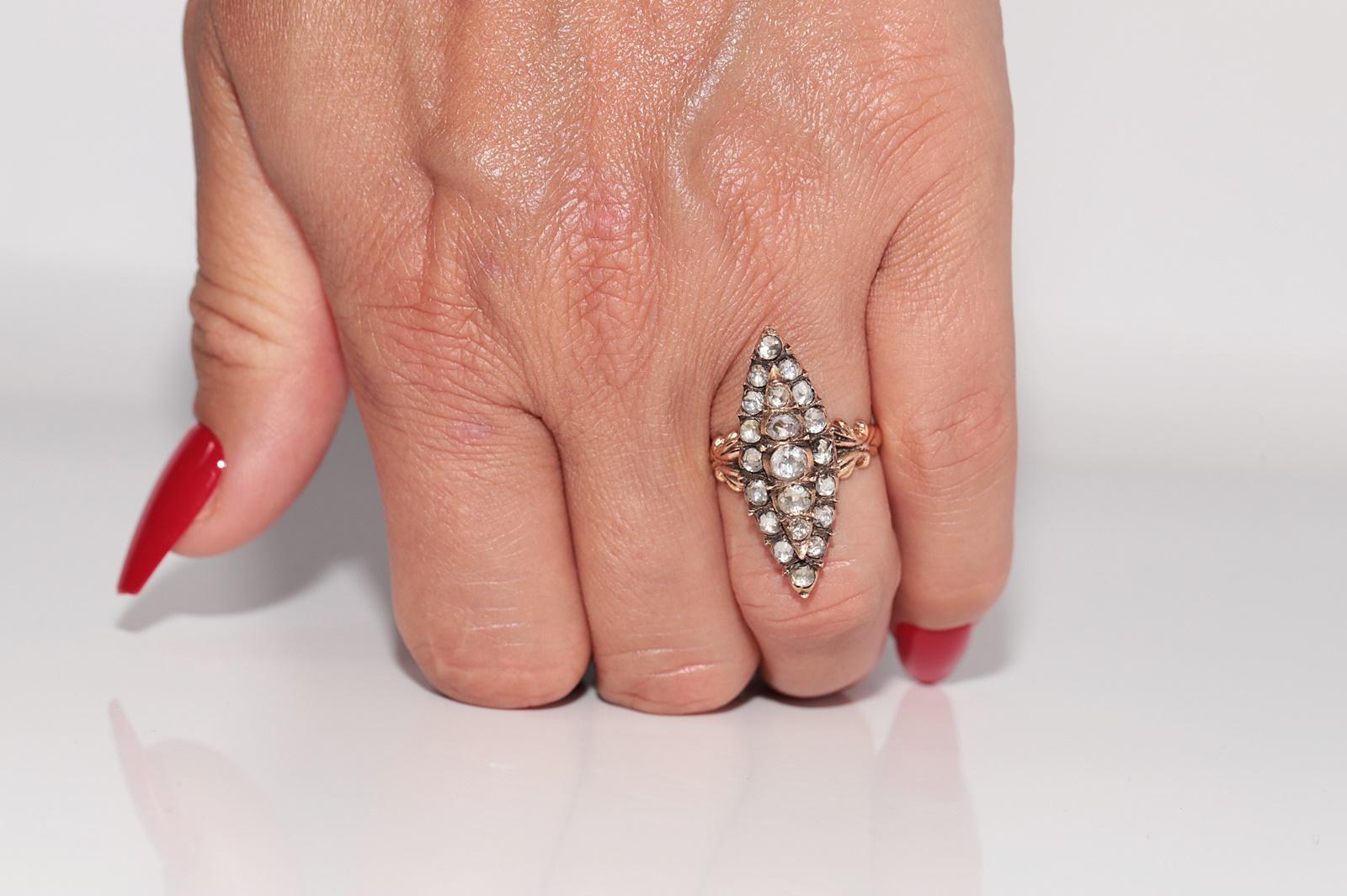 Vintage CIRCA 1950er Jahre 12k Gold natürlichen Rosenschliff Diamant verziert Navette Ring im Angebot 11