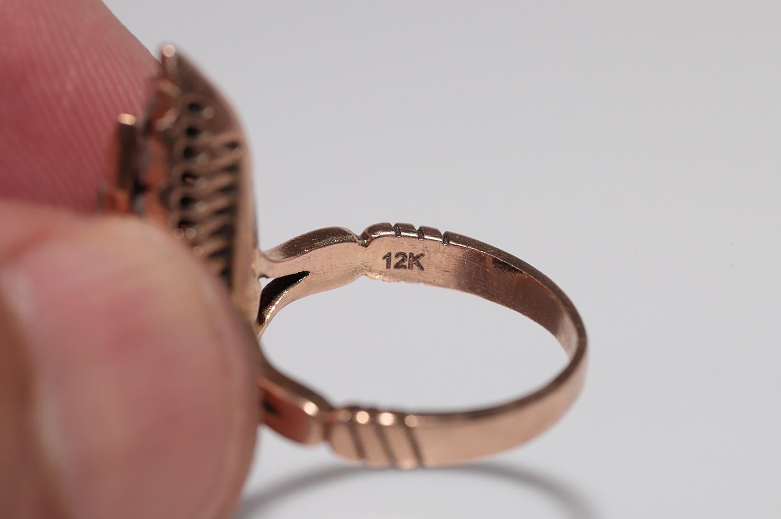 Vintage CIRCA 1950er Jahre 12k Gold natürlichen Rosenschliff Diamant verziert Navette Ring im Angebot 11
