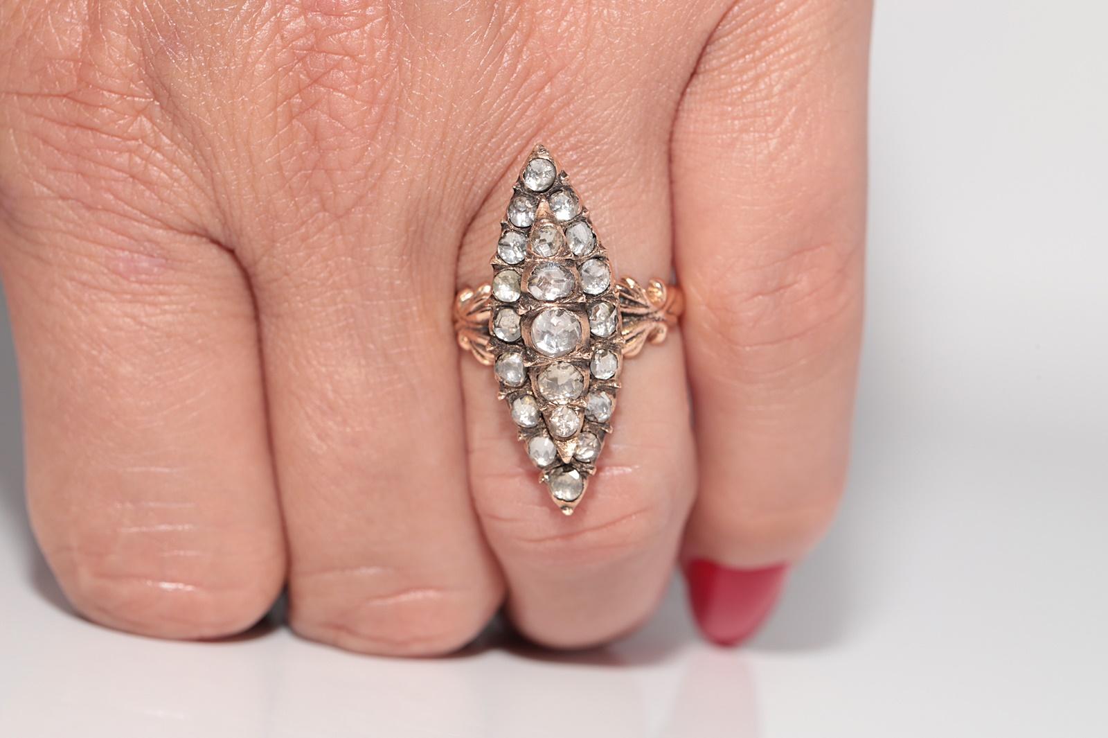 Vintage CIRCA 1950er Jahre 12k Gold natürlichen Rosenschliff Diamant verziert Navette Ring im Angebot 12