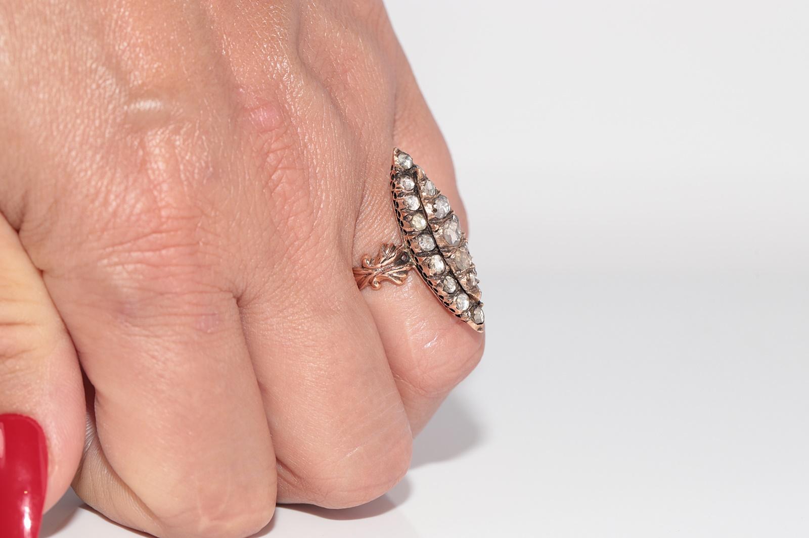 Vintage CIRCA 1950er Jahre 12k Gold natürlichen Rosenschliff Diamant verziert Navette Ring im Angebot 13