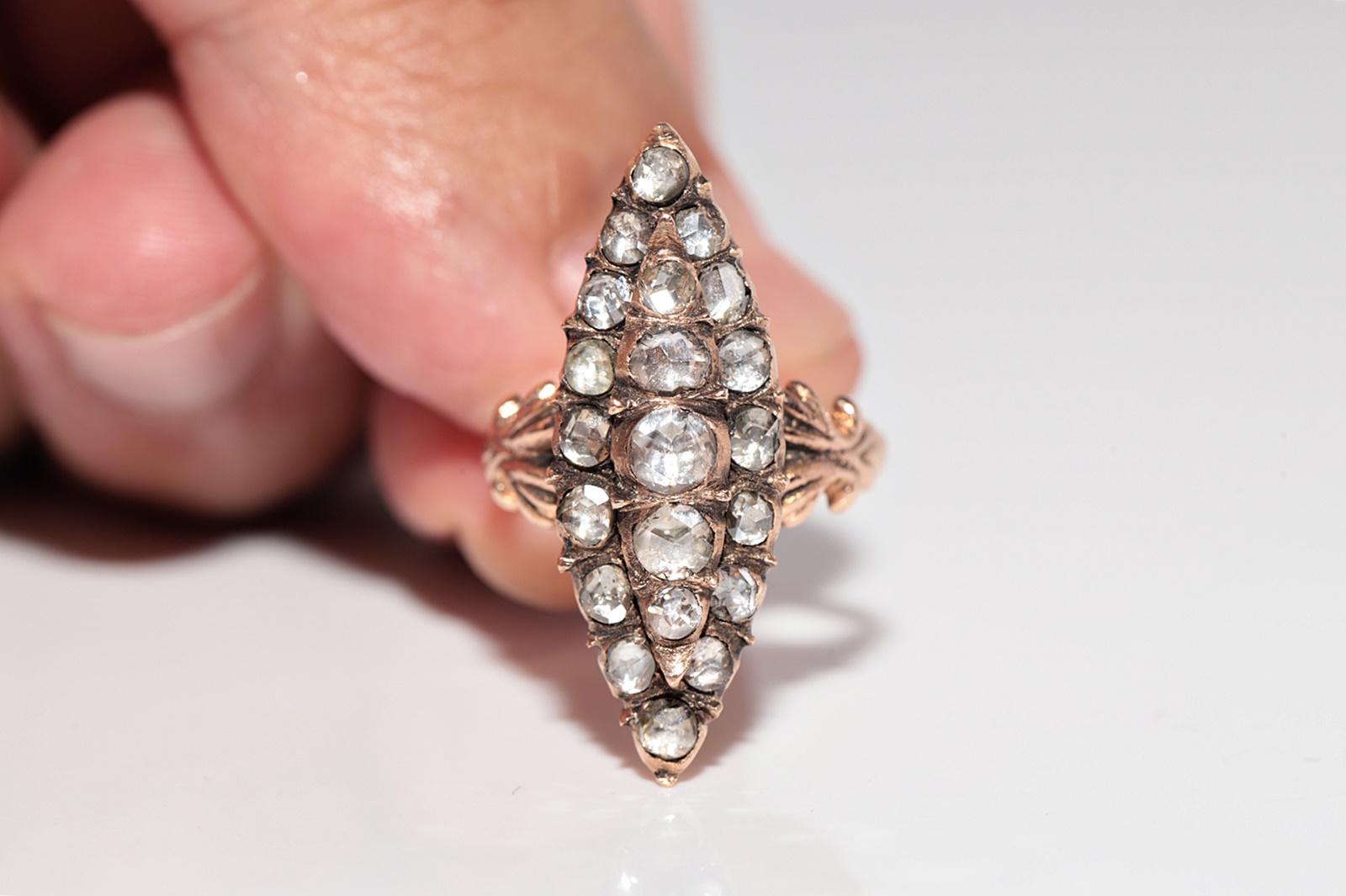 Vintage CIRCA 1950er Jahre 12k Gold natürlichen Rosenschliff Diamant verziert Navette Ring (Retro) im Angebot