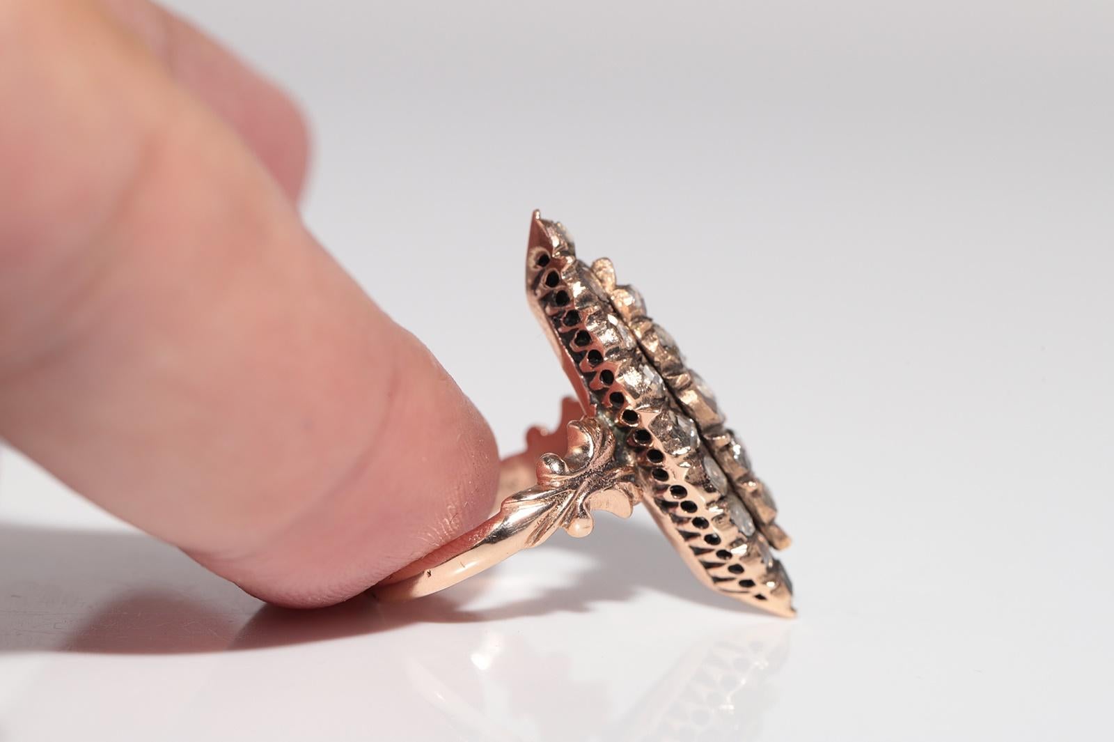 Vintage CIRCA 1950er Jahre 12k Gold natürlichen Rosenschliff Diamant verziert Navette Ring im Zustand „Gut“ im Angebot in Fatih/İstanbul, 34