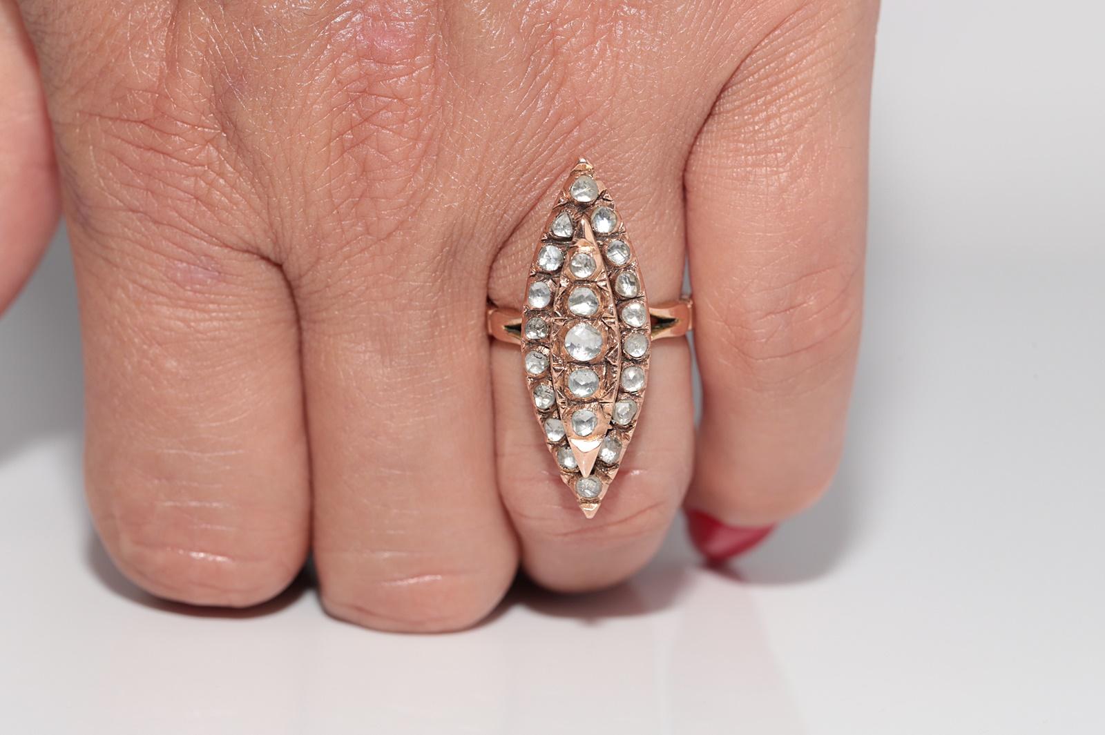 Vintage CIRCA 1950er Jahre 12k Gold natürlichen Rosenschliff Diamant verziert Navette Ring im Zustand „Gut“ im Angebot in Fatih/İstanbul, 34