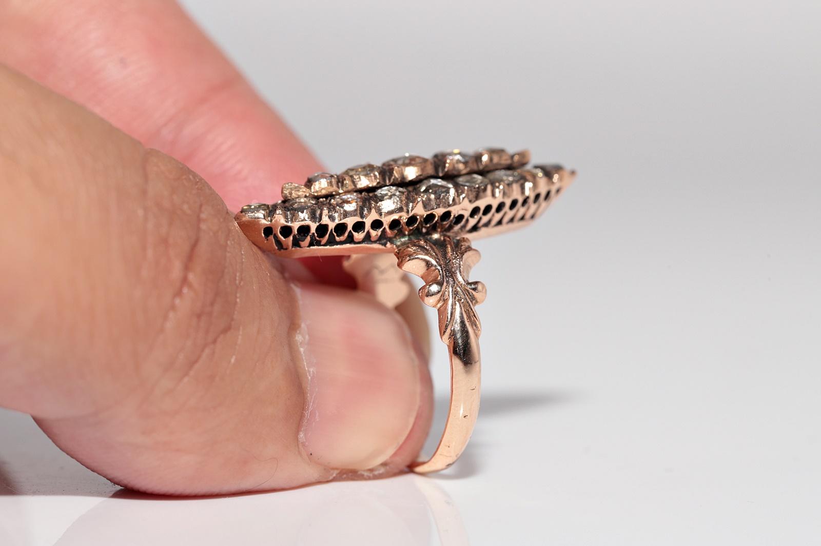 Vintage CIRCA 1950er Jahre 12k Gold natürlichen Rosenschliff Diamant verziert Navette Ring Damen im Angebot
