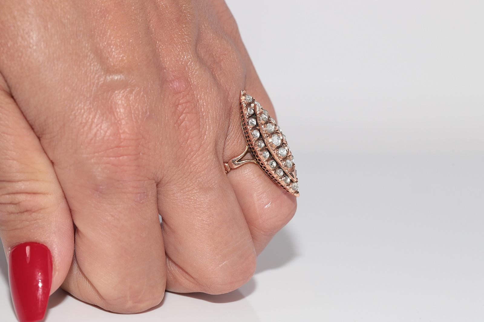 Vintage CIRCA 1950er Jahre 12k Gold natürlichen Rosenschliff Diamant verziert Navette Ring Damen im Angebot