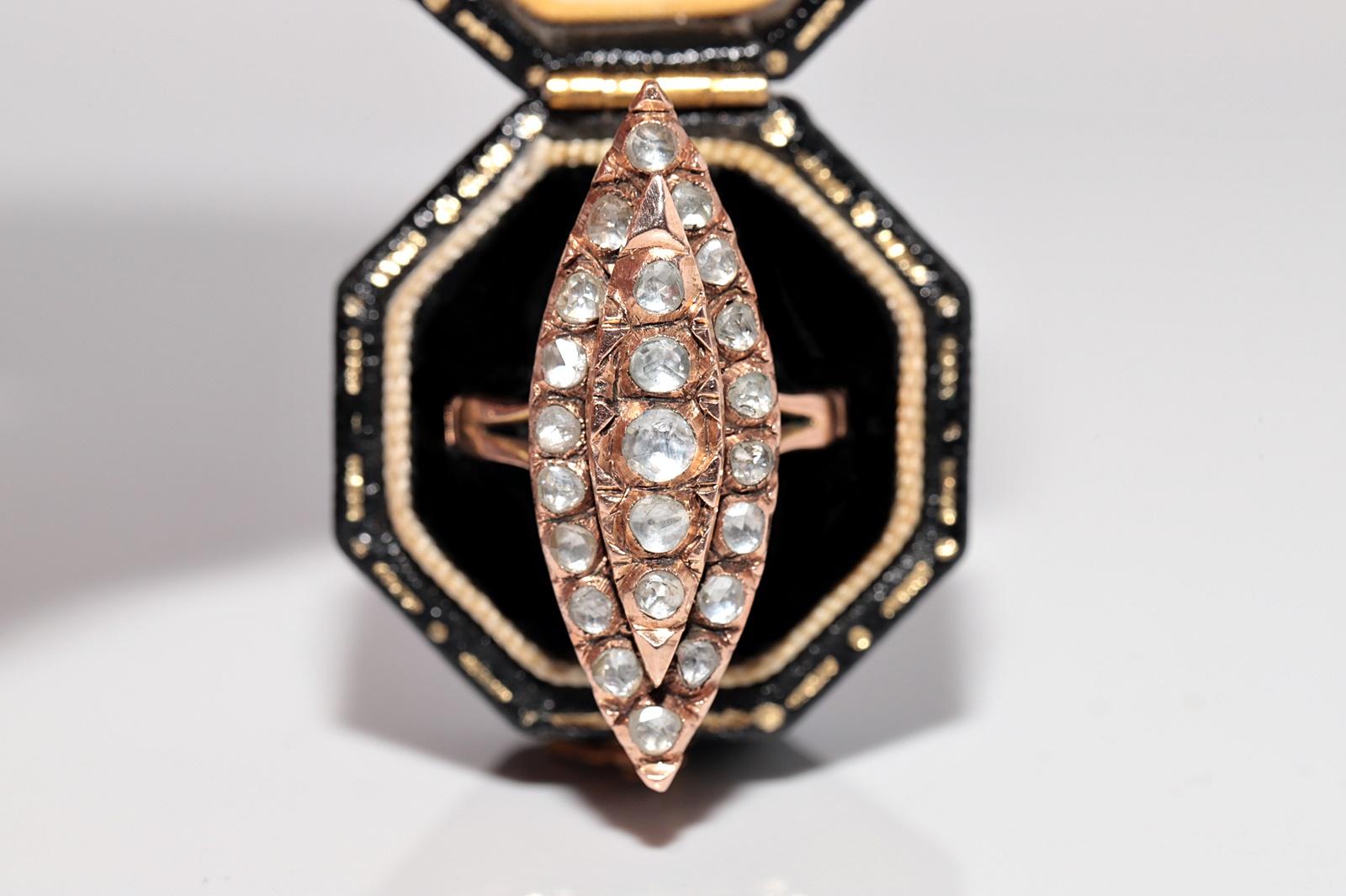 Vintage CIRCA 1950er Jahre 12k Gold natürlichen Rosenschliff Diamant verziert Navette Ring im Angebot 1