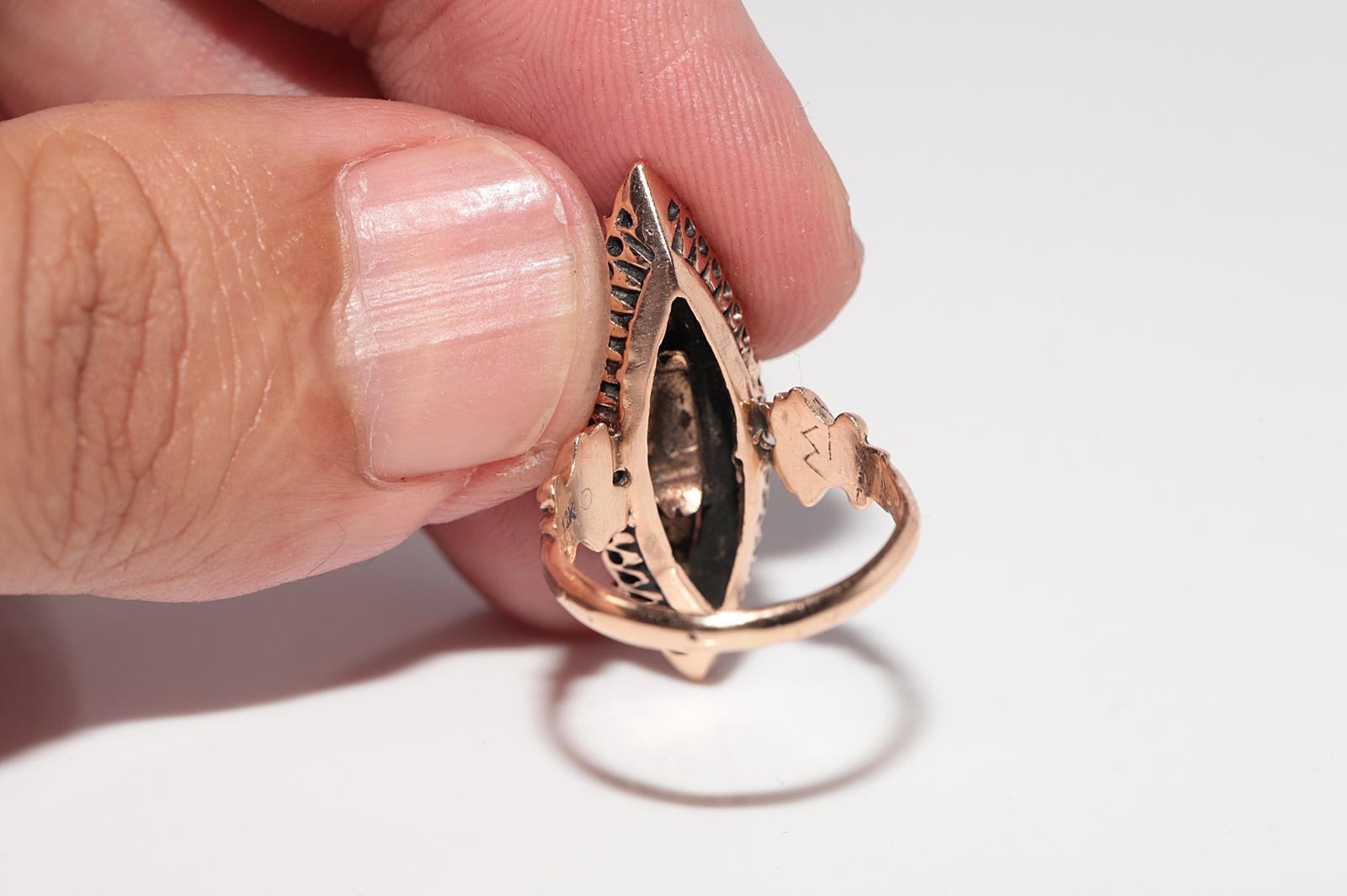 Vintage CIRCA 1950er Jahre 12k Gold natürlichen Rosenschliff Diamant verziert Navette Ring im Angebot 2