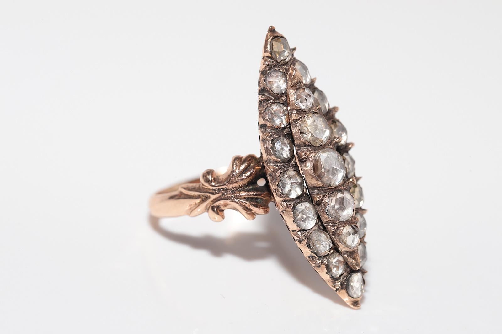 Vintage CIRCA 1950er Jahre 12k Gold natürlichen Rosenschliff Diamant verziert Navette Ring im Angebot 3