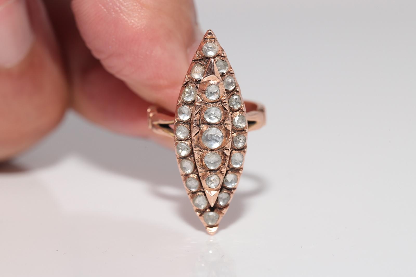 Vintage CIRCA 1950er Jahre 12k Gold natürlichen Rosenschliff Diamant verziert Navette Ring im Angebot 3