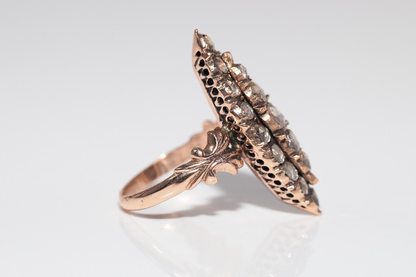 Vintage CIRCA 1950er Jahre 12k Gold natürlichen Rosenschliff Diamant verziert Navette Ring im Angebot 4
