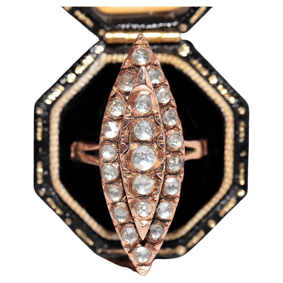 Vintage CIRCA 1950er Jahre 12k Gold natürlichen Rosenschliff Diamant verziert Navette Ring im Angebot