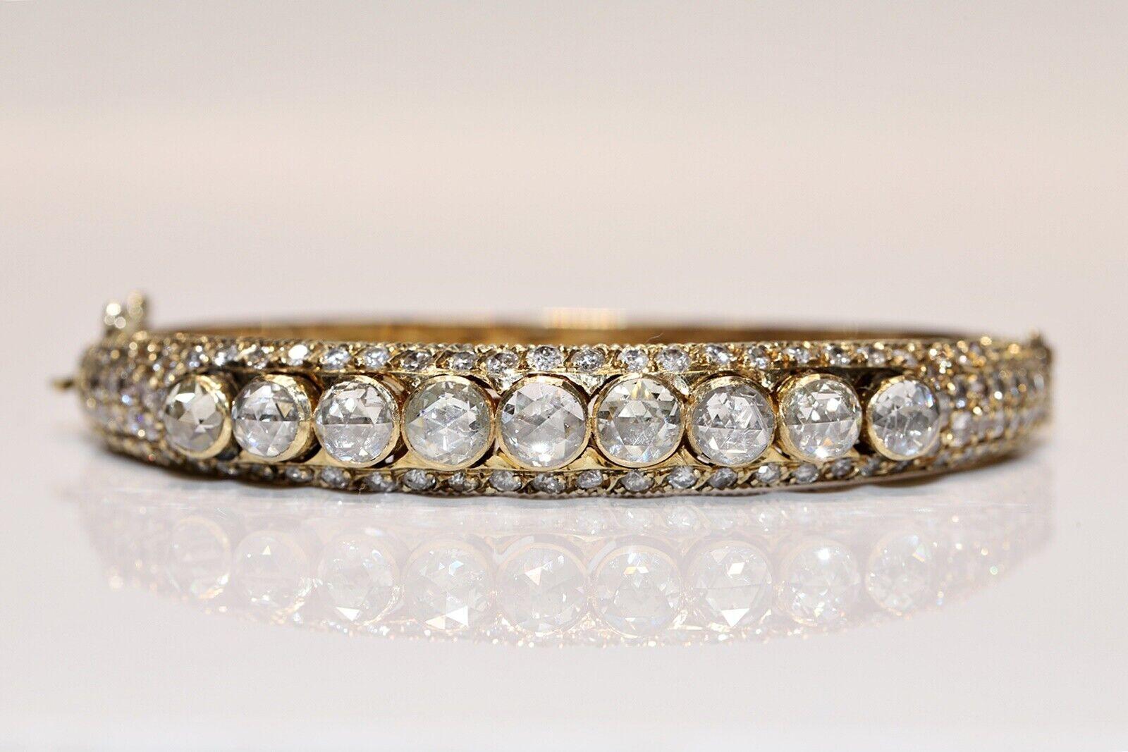 Vintage Circa 1950er Jahre 14k Gold Natürlicher Diamant Dekorierter Armreif Armband im Angebot 6