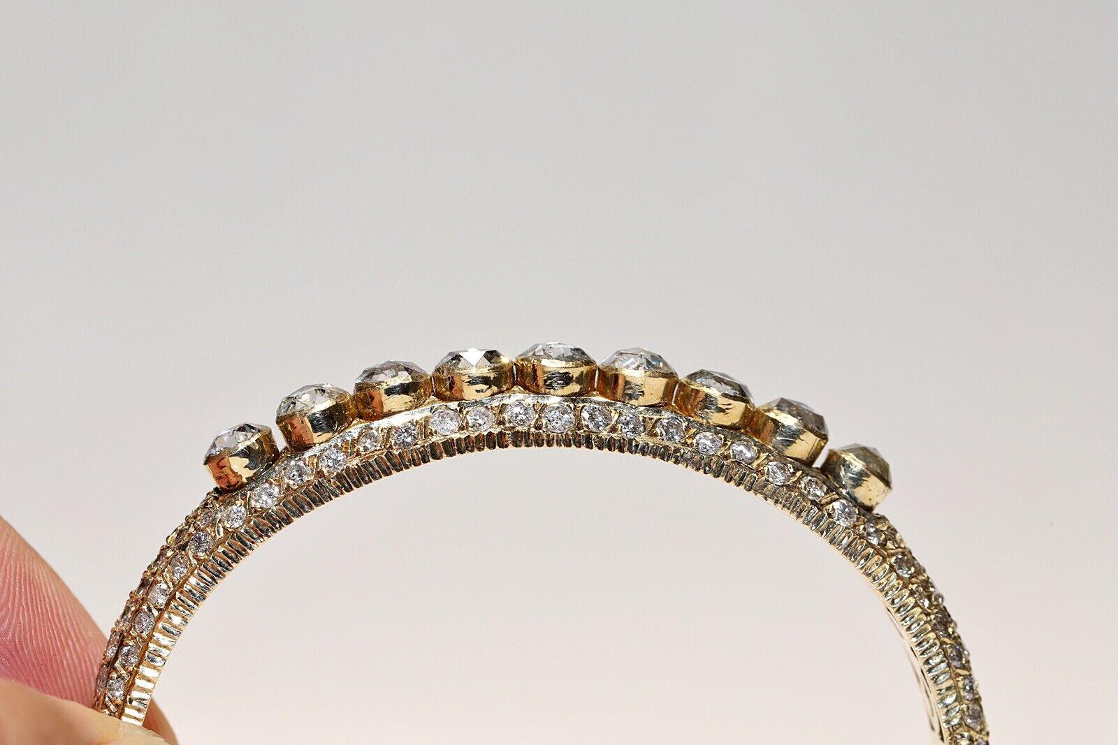 Vintage Circa 1950er Jahre 14k Gold Natürlicher Diamant Dekorierter Armreif Armband im Zustand „Gut“ im Angebot in Fatih/İstanbul, 34