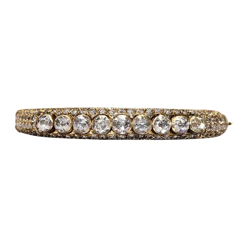 Vintage Circa 1950s 14k Gold Natural Diamond Decorated Bangle Bracelet