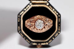 Vintage Circa 1950s 14k Gold Natural Diamond Decorated Solitaire Ring