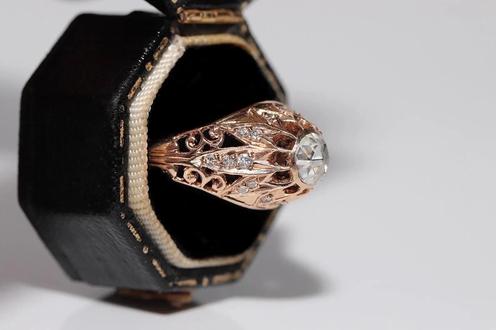 Vintage CIRCA 1950er Jahre 14k Gold natürlichen Diamanten verziert Solitär-Ring (Kunsthandwerker*in) im Angebot