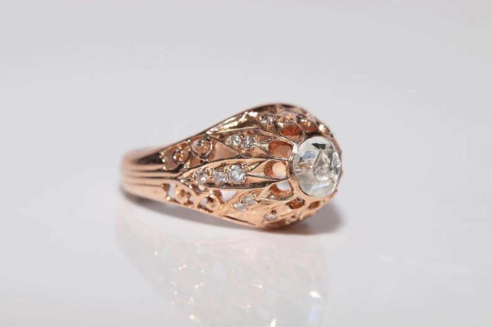 Vintage CIRCA 1950er Jahre 14k Gold natürlichen Diamanten verziert Solitär-Ring (Rosenschliff) im Angebot