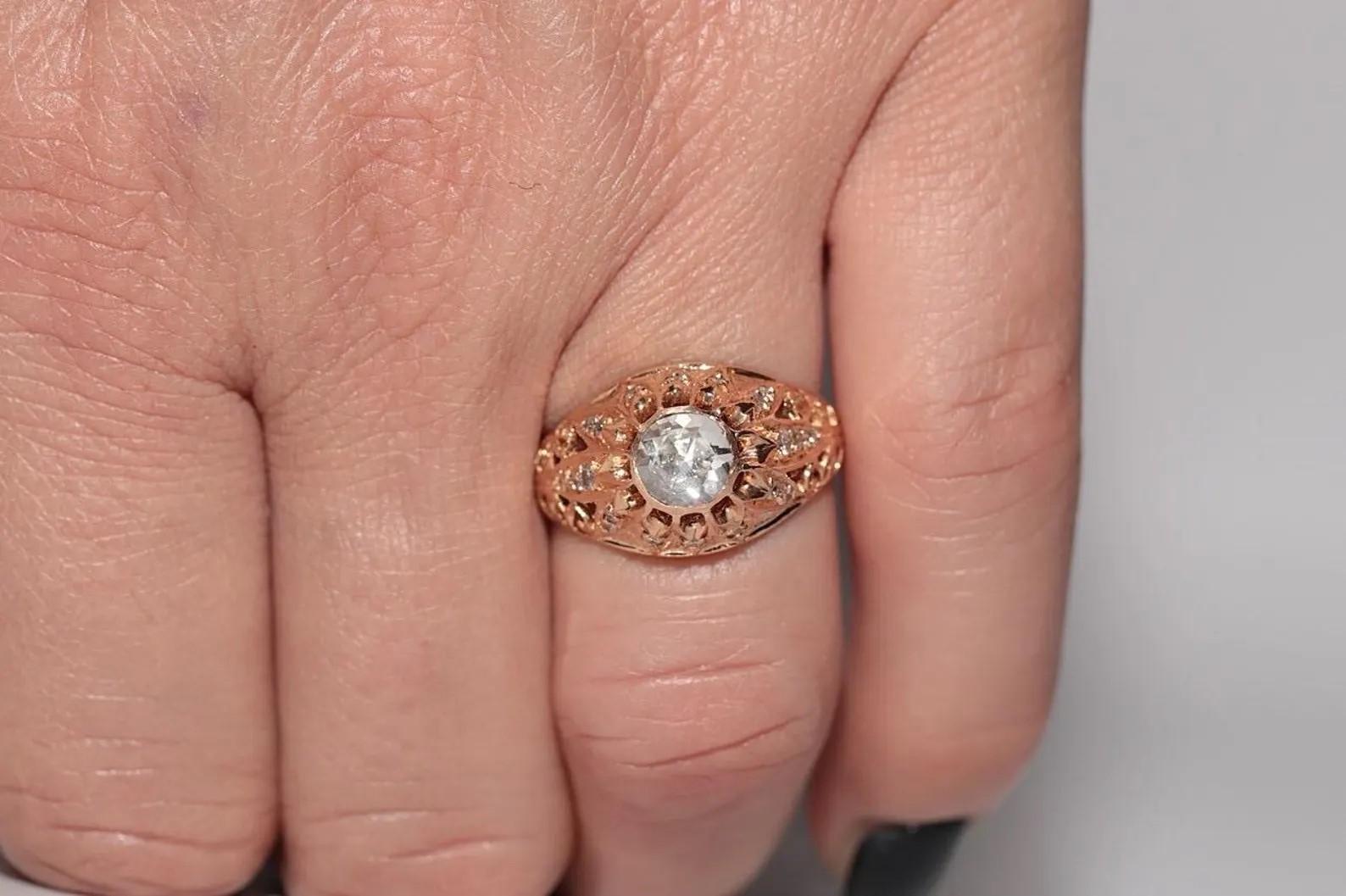 Vintage CIRCA 1950er Jahre 14k Gold natürlichen Diamanten verziert Solitär-Ring Damen im Angebot