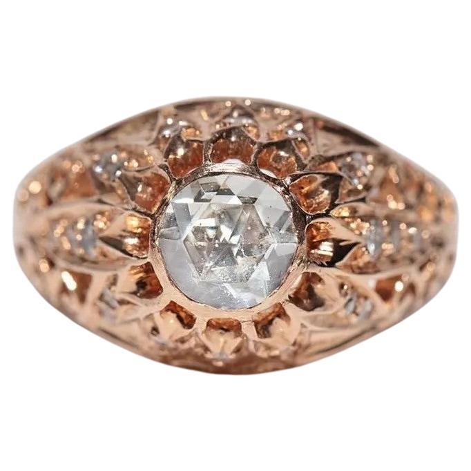 Vintage ByCA 1950 or 14k bague solitaire décorée de diamants naturels