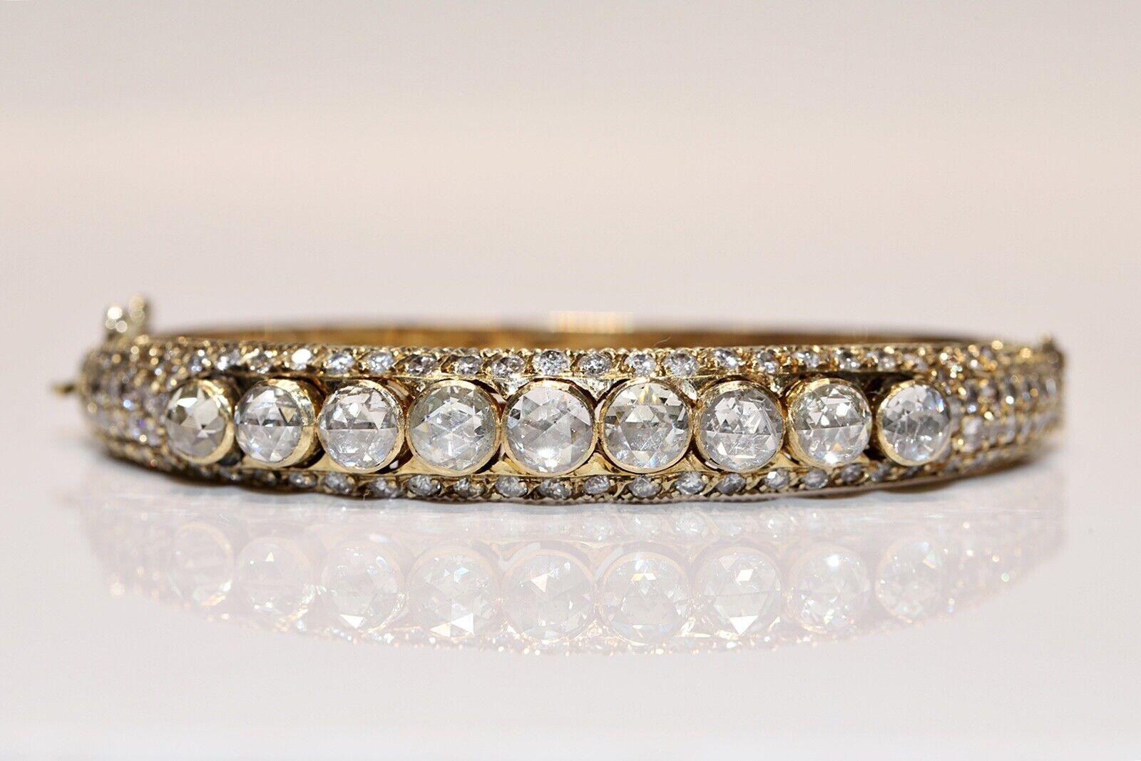 Vintage Circa 1950s 14k Gold Natural Diamond Decorated Strong Bracelet  For Sale 6