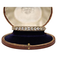Vintage Circa 1950s 14k Gold Natural Diamond Decorated Strong Bracelet 