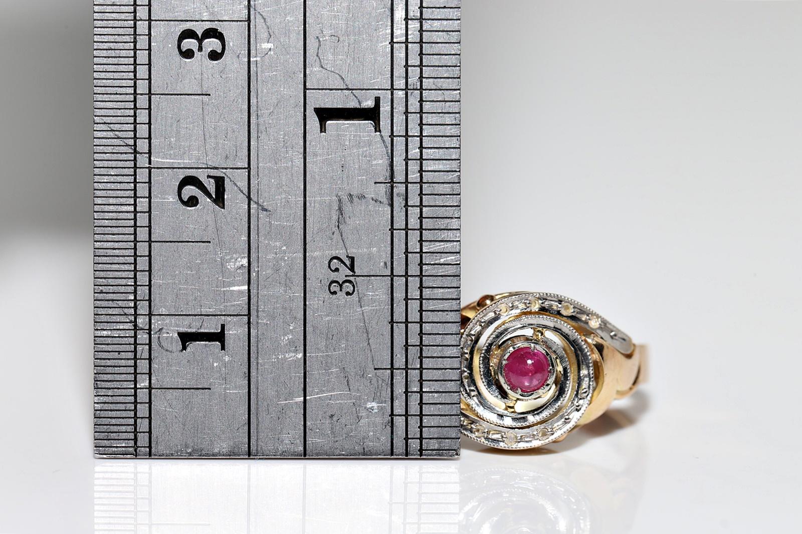 Vintage Circa 1950s 14k Gold Natural Rose Cut Diamond And Cabochon Ruby Ring For Sale 5