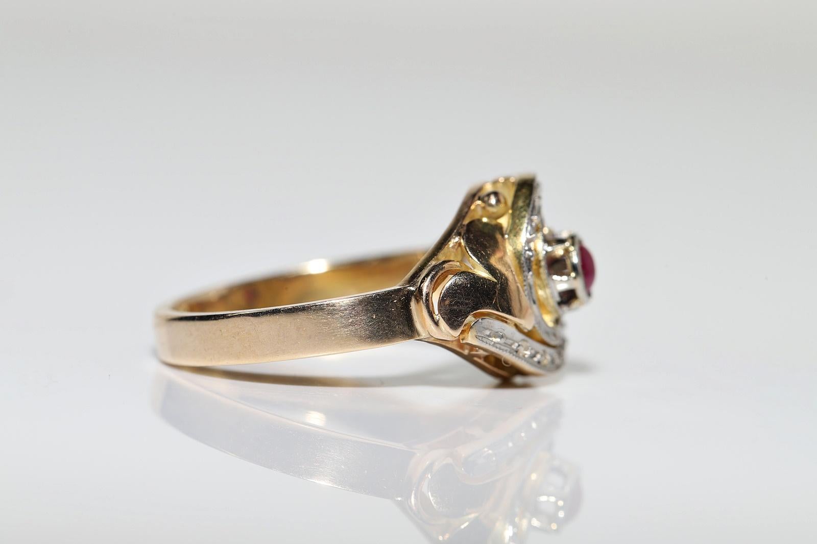 Vintage Circa 1950er Jahre 14k Gold Natürlicher Diamant im Rosenschliff und Cabochon Rubin Ring im Angebot 9