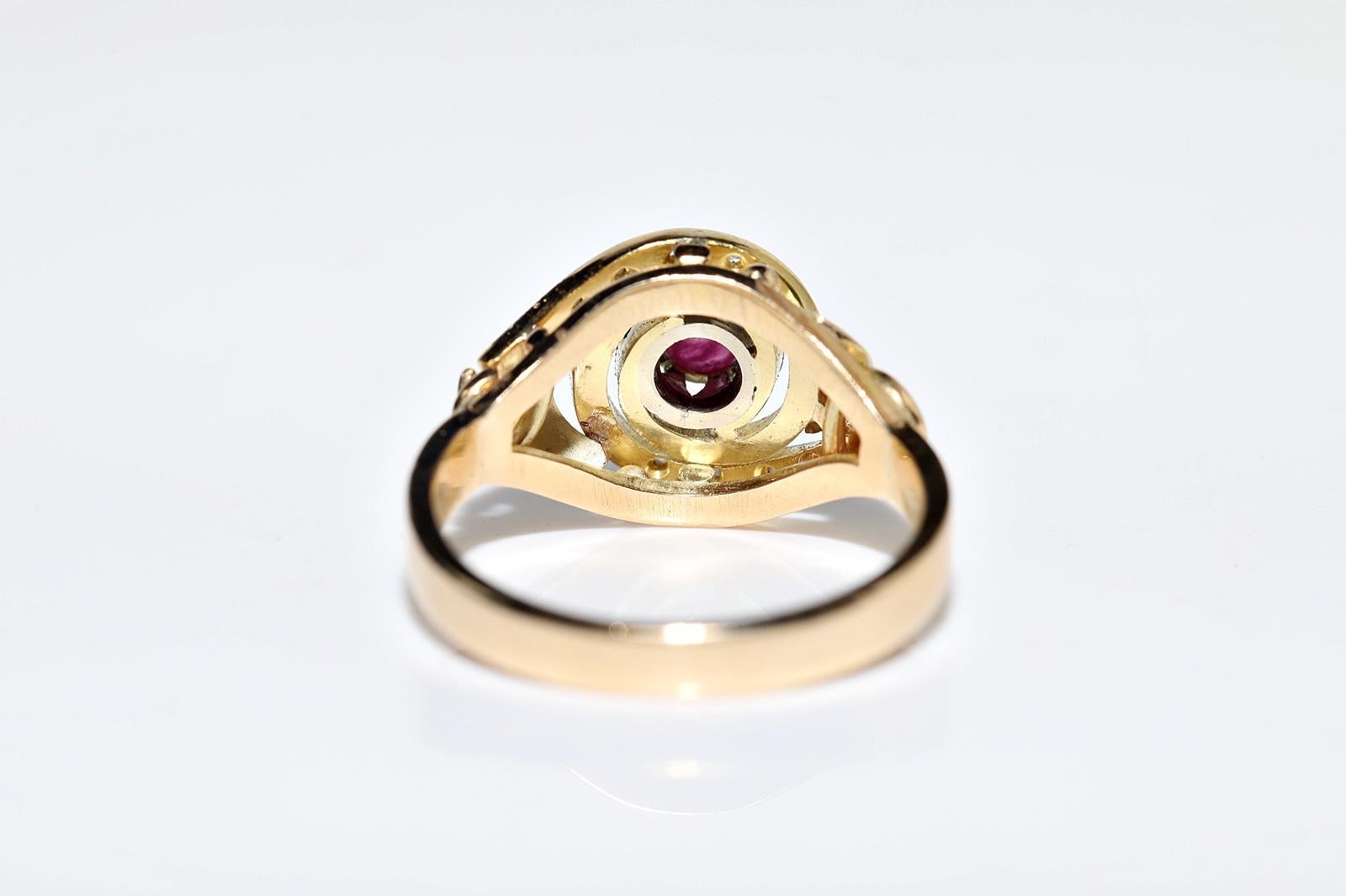 Vintage Circa 1950er Jahre 14k Gold Natürlicher Diamant im Rosenschliff und Cabochon Rubin Ring im Angebot 10