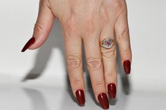 Vintage Circa 1950s 14k Gold Natural Rose Cut Diamond And Cabochon Ruby Ring