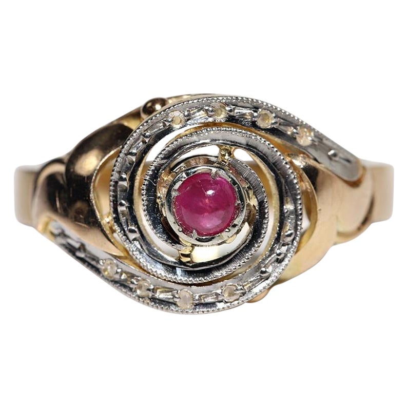 Vintage Circa 1950s 14k Gold Natural Rose Cut Diamond And Cabochon Ruby Ring For Sale