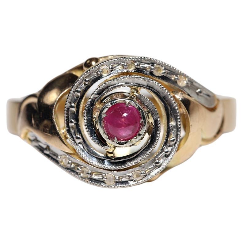 Vintage Circa 1950s 14k Gold Natural Rose Cut Diamond And Cabochon Ruby Ring For Sale
